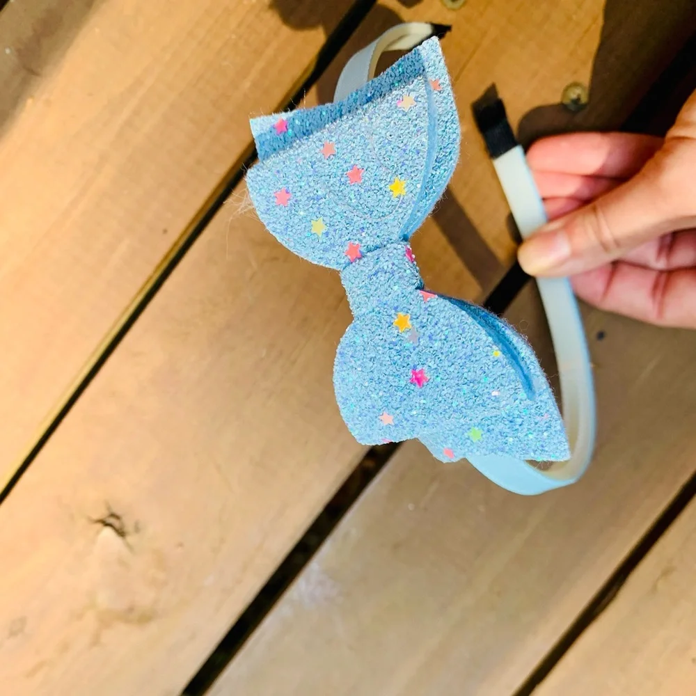 (4) Glitter pastel colored bow style headbands girls